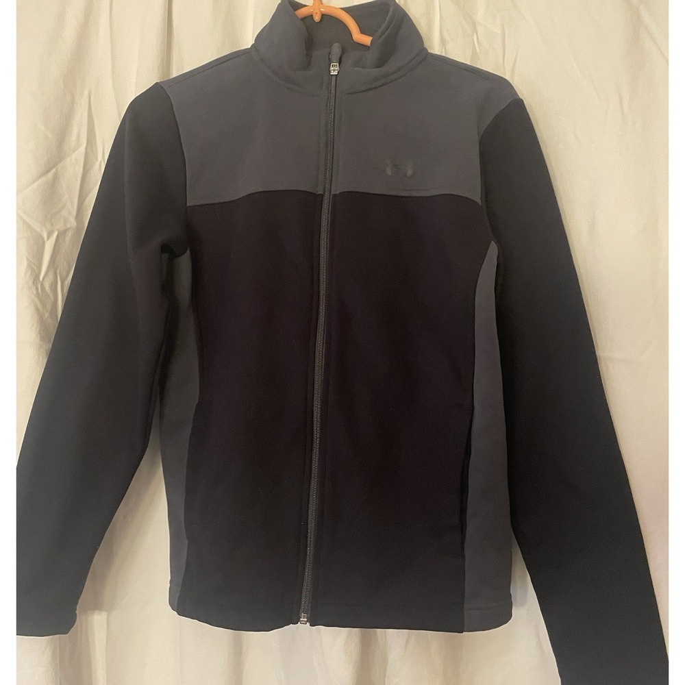 Under Armour Youth Large Zip Front Jacket Coat Black Gray Fleece